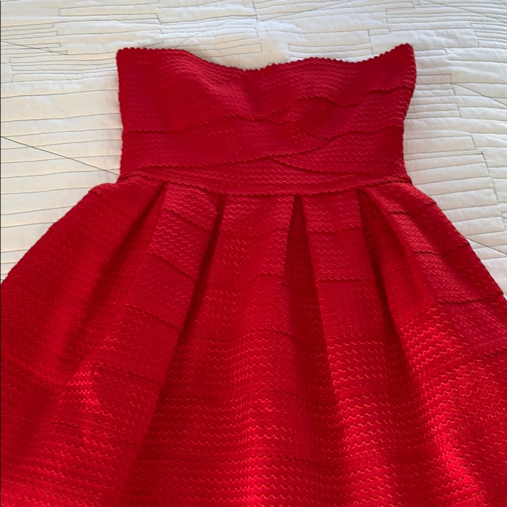 Red strapless dress